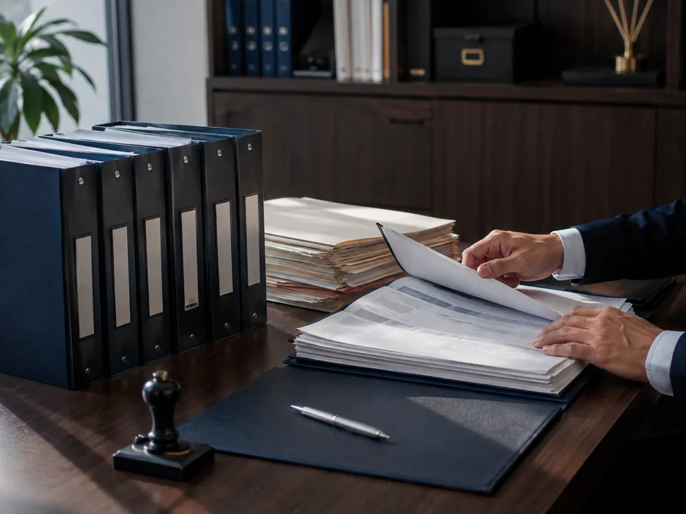 Control interno: expedientes y reportes ordenados sobre un escritorio de oficina
